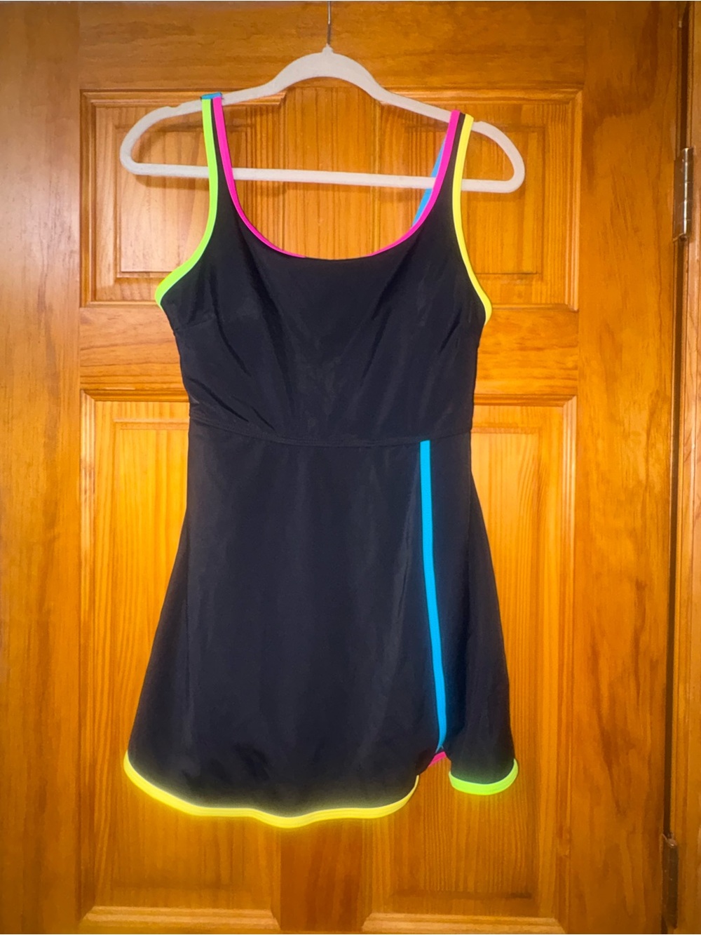 RIHOAS Black One-Piece Swim Dress with Neon Trim